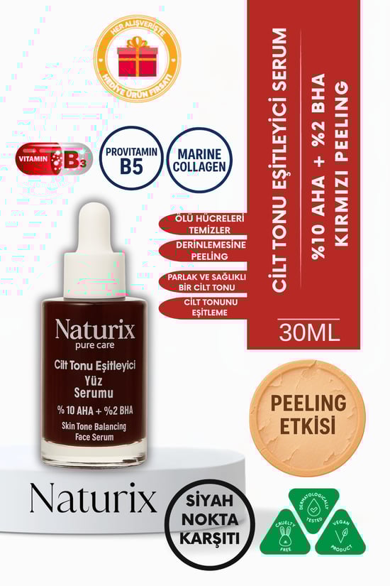 Naturix Cilt Tonu Eşitleyici Serum %10 AHA + %2 BHA Kırmızı Peeling Etkisi 30 ml