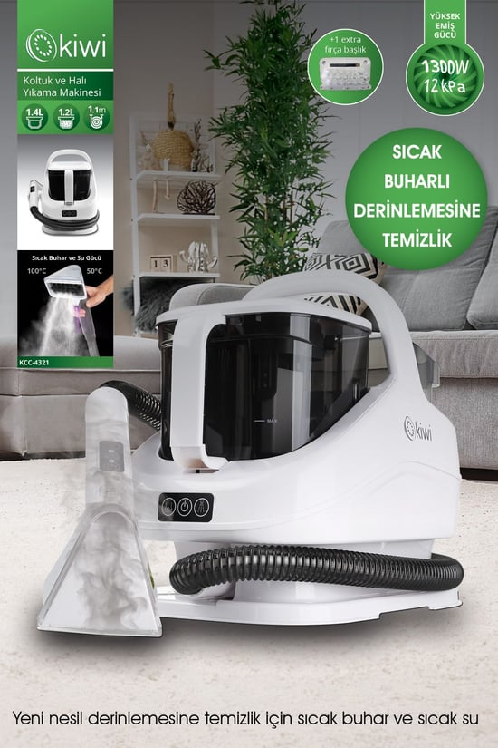 Kiwi KCC-4321 Buharlı Koltuk ve Halı Yıkama Leke Çıkartma Makinesi Beyaz Renk