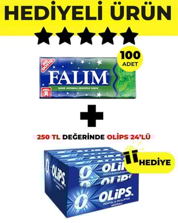 Falım Nane Aromalı Sakız (5'li 7gr x 100 Adet)- Olips Mentol Okaliptus Şeker 24’lü Paket (28gr x 24 Adet) Avantajlı Falım-Olips Paketi