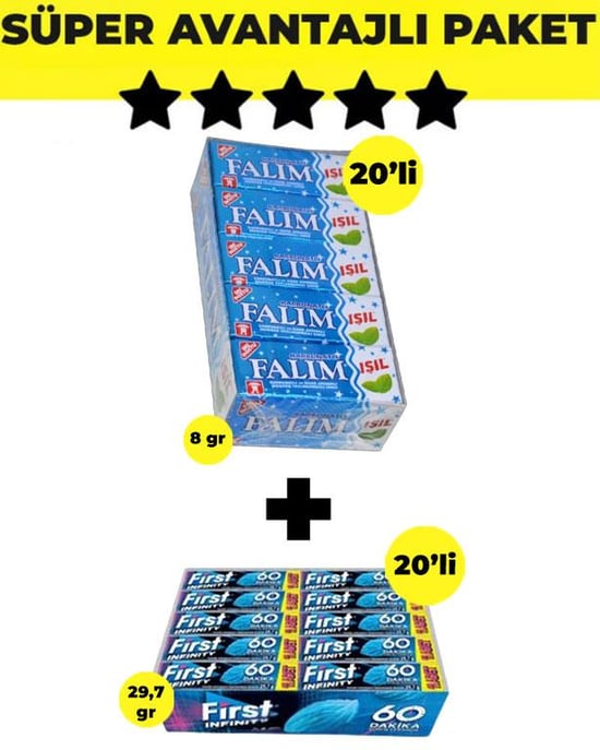 Falım Işıl Karbonatlı & Nane Aromalı Sakız- First Infinity 11S Stick Nane Aromalı Sakız (29,7 gr x 20 Adet) - Avantajlı Falım First Paketi