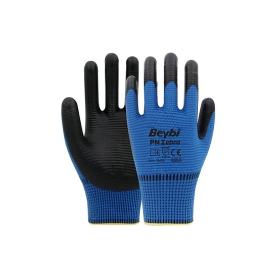 Beybi Pn Zebra Mavi Polyester Örme Nitril Iş Eldiveni 10 Beden
