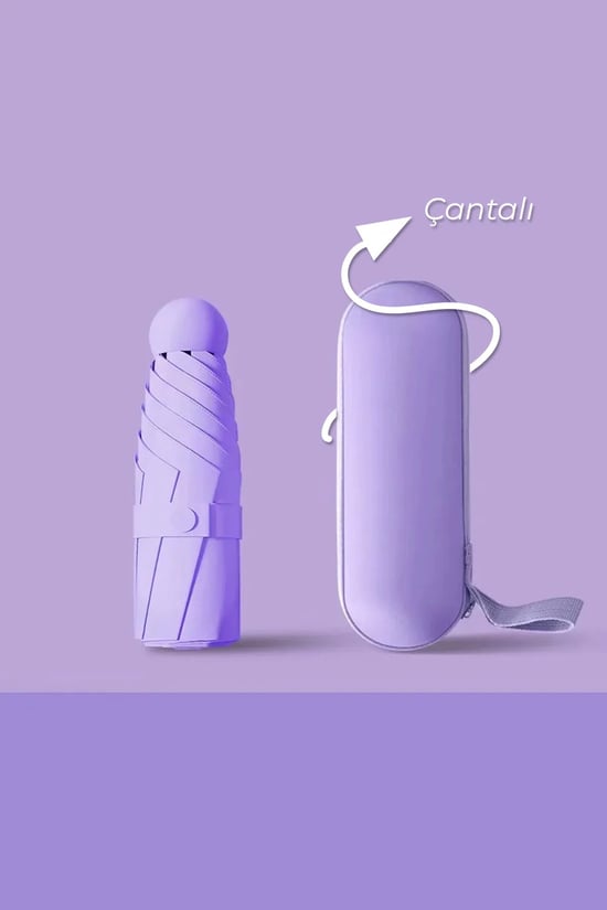 Turna Kılıflı Şemsiye - Mini Şemsiye - Kapsül Şemsiye - Seyahat Şemsiye LİLA