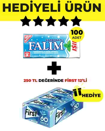 Falım (5'li 7gr x 100 Adet) - First (27gr x 12) Avantajlı Falım Işıl Sakız ve First 60 Dakika Keskin Nane Sakız