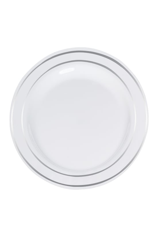 Roll-Up Lüks Plastik Tabak Gümüş Yaldızlı Beyaz 26cm 6lı