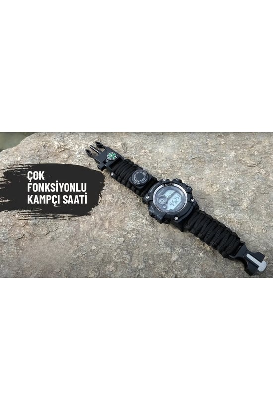 Dynamic PUSULALI KAMP SAATİ - YARDIM DÜDÜKLÜ ÇAKMAK TAŞLI TERMOMETRELİ KAMP SAATİ