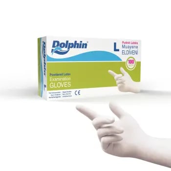 Dolphin Pudralı Lateks Muayene Eldiveni L Beden 100 Adet - MDR
