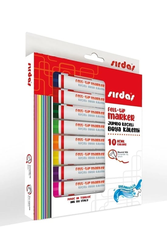 Sirdaş 10 Renk Jumbo Keçeli̇ Kalem