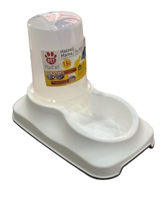 Petplast'art  Hazneli Kedi Mama & Su Kabı 1,5lt Beyaz - PT200