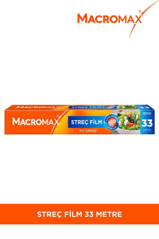 Macromax Streç Film 33 Metre PVC İçermez Standart Boy Gıdaları Taze Tutan Streç Film