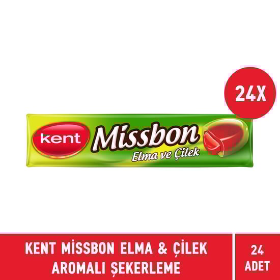 Kent Missbon Çilek & Elma Aromalı Nostaljik Şekerleme 43 gr - 24 Adet