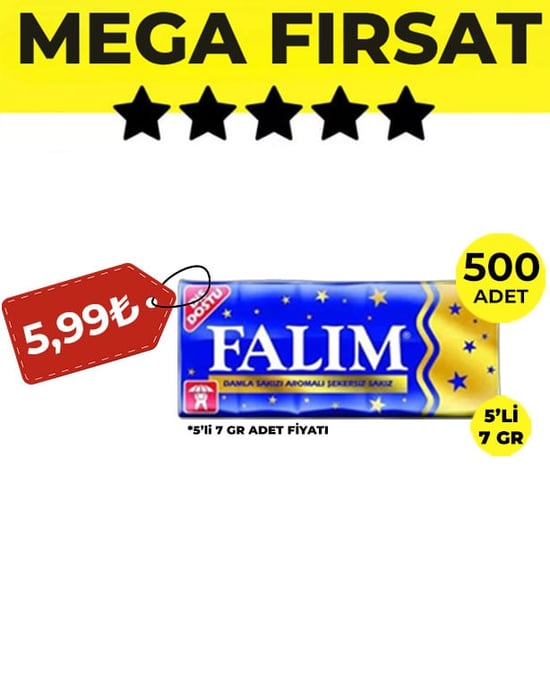 Falım Damla Sakız Aromalı Sakız (5'li 7gr x 500 Adet) Avantajlı Falım Paketi