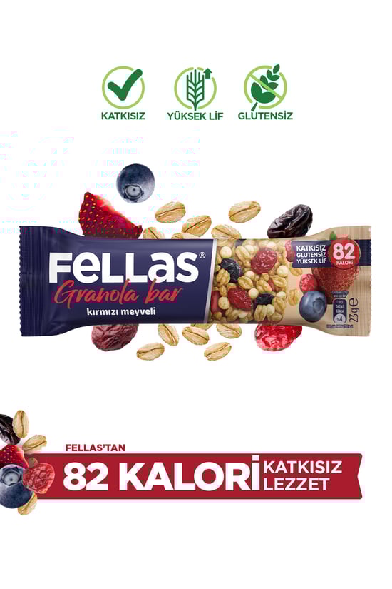 Fellas Kırmızı Meyveli Granola Bar 23 g x 12 Adet