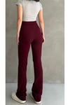 Thiff Krep Kumaş Likralı Önü Çimalı Bordo Kadın Palazzo Pantolon