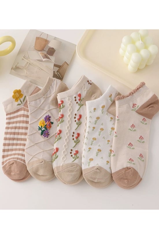 BGK 5 Çift Çiçek Gül Desenli Kadın Çorap Klasik 36-41