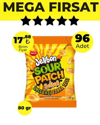 Jelibon Sour Patch Şeftali Yumuşak Şekerleme 80 gr - 96 Adet-4 Koli