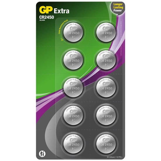 GP Batteries Extra CR2450 2450 Boy Lityum Düğme Pil, 3 Volt, 10'lu Kart
