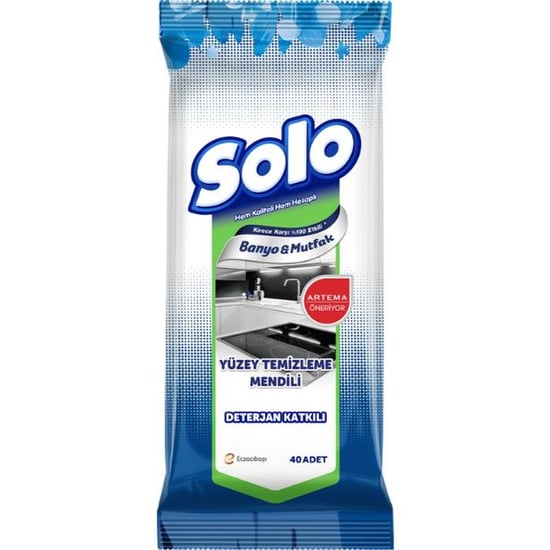 Solo Banyo ve Mutfak Kirece Karşı Etkili Yüzey Temizleme Mendili Deterjan Katkılı 40 Adet