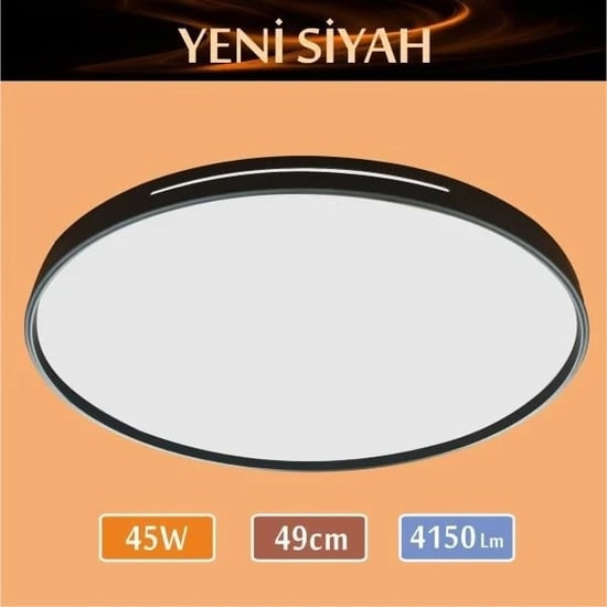 Erbay Sıva Üstü Led Panel Yuvarlak 45 Watt-Yeni Siyah Desenli-Beyaz-Günışığı