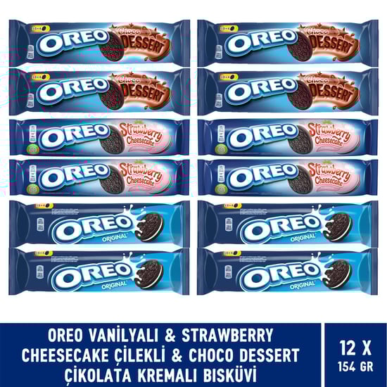 Oreo Vanilyalı & Choco Dessert & Çilekli Cheesecake 154 gr Bisküvi - 12 Adet