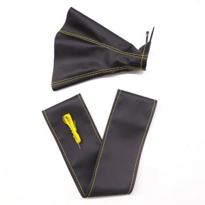 P Parla Tüm Araçlara Uyumlu Direksiyon Kılıfı Ve Vites Körüğü Siyah Deri Sarı Nakışlı