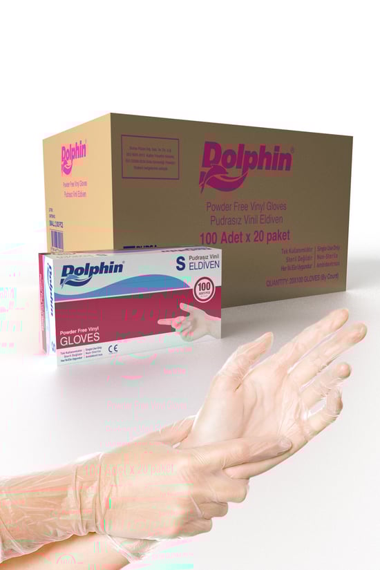 Dolphin Beyaz Vinil Muayene Eldiveni Pudrasız (S) 100 Adet x 20 Paket-Koli