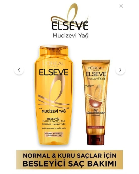 Elseve Mucizevi Yağ Besleyici Bakım Şampuanı 400 Ml + Mucizevi Yağ Saç Güzelleştirici Krem 150 Ml