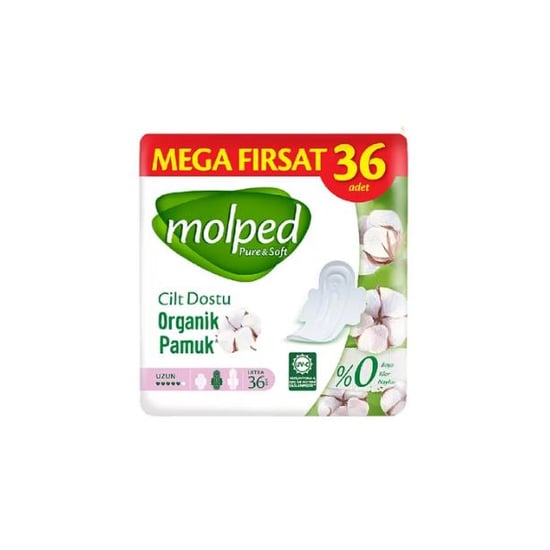 Molped Pure & Soft Organik Pamuklu Hijyenik Ped Mega Fırsat Paketi 36 lı Uzun