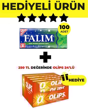 Falım Nane Aromalı Sakız (5'li 7gr x 100 Adet) - Olips Limon Portakal Şeker 24’lü Paket (28gr x 24 Adet) Avantajlı Falım-Olips Paketi