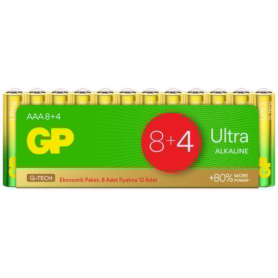 GP Batteries G-TECH Ultra Alkalin İnce LR03 - AAA Boy 1.5V Pil 12'li Shrink