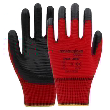 Master Glove Pg3 Zebra Kırmızı Polyester Örme Nitril Iş Eldiveni 10 Beden