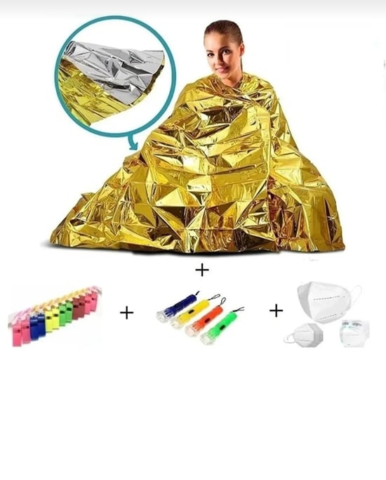 Acil Durum Kiti 4 Adet Gri Termal Battaniye+ 4 Adet El Feneri+ 12 Adet İpli Düdük