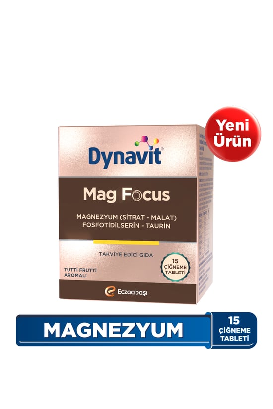 Dynavit Mag Focus 15 Çiğneme Tableti- Magnezyum Malat, Magnezyum Sitrat, Fosfotidilserin, Taurin