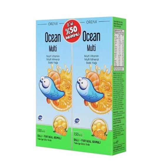 Orzax Ocean Multi Vitamin + Multi Mineral + Balık Yağı Ballı - Portakal Aromalı 150 ml + 150 ml