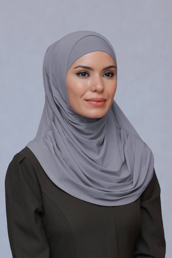 Hürrem Bone Gri Pratik Hazır Geçmeli Tesettür Eşarp Sandy Kumaş Kendinden Boneli 1290_15