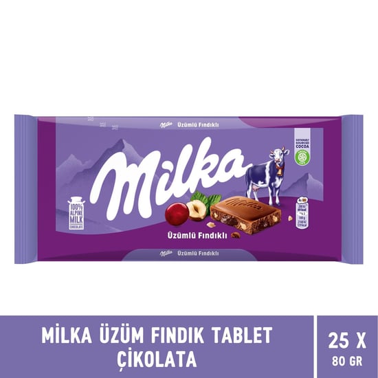 Milka Üzüm Fındık Tablet Çikolata 80 gr X 25 Adet