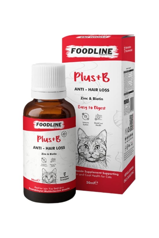 Foodline Kediler için Plus +B Damla 50ml | Tüy Sağlığını Destekleyici Biotinli Multivitamin