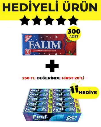 Falım Çilek Aromalı Sakız (5'li 7gr x 300 Adet) + First Infinity 11S Stick Nane Aromalı Sakız (29,7 G x 20 Adet) Bedelsiz - Avantajlı Falım First Paketi