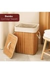 Pablito Bambu Kirli Çamaşırlık Çift Gözlü-Çift Bölmeli Kapaklı Kirli Çamaşır Sepeti Dikdörtgen