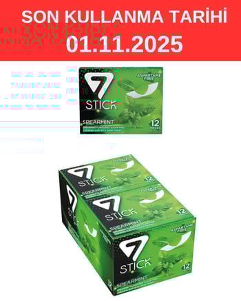 7 STICK Yeşil Nane Aromalı Şekersiz Sakız 33 gr X 12'li Paket