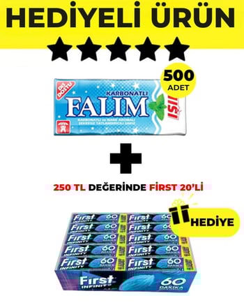 Falım Işıl Nane Aromalı Sakız (5'li 7gr x 500 Adet) + First Infinity 11S Stick Nane Aromalı Sakız (29,7 G x 20 Adet) Bedelsiz - Avantajlı Falım First Paketi