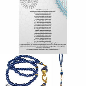 P Parla Namaz Tesbihi Vavlı 99'lu Cam İncili 35 Besmele-i Şerif Dua Kartı ile Lacivert Renk Hediyelik