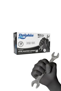 Dolphin Siyah Nitril Eldiven Pudrasız Ekstra Kalın M 100 Adet - MDR