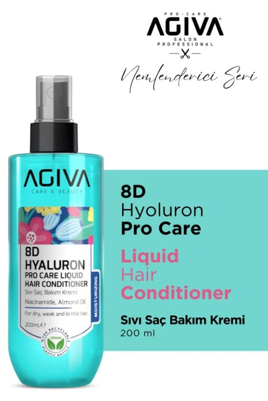 Agiva 8D Hyaluron Pro Care Niacinamid, Badem Yağı İçeren Sıvı Saç Bakım Kremi  200 ml