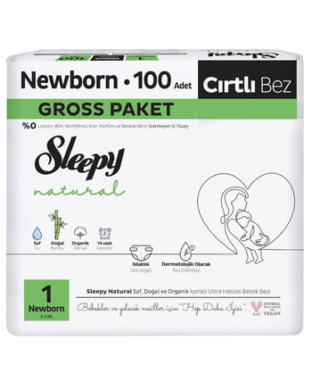 Sleepy Natural Gross Paket Bebek Bezi 1 Numara Yenidoğan 100 Adet