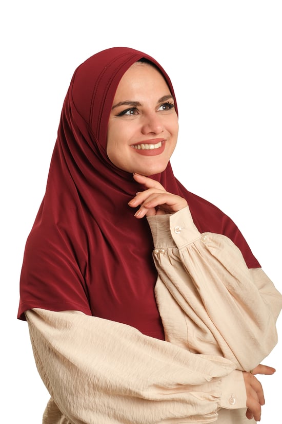Hürrem Bone Bordo Pratik Hazır Geçmeli Tesettür Eşarp Sandy Kumaş Sade 1600_16