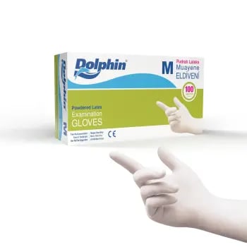 Dolphin Pudralı Lateks Muayene Eldiveni M Beden 100 Adet - MDR