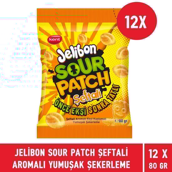 Jelibon Sour Patch Şeftali Aromalı Yumuşak Şekerleme 80 gr - 12 Adet