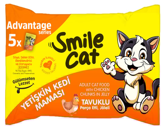 Smile Cat Flowpack 425 Gr (5*85Gr) Yetişkin Kedi Tavuklu Mama Sml-026