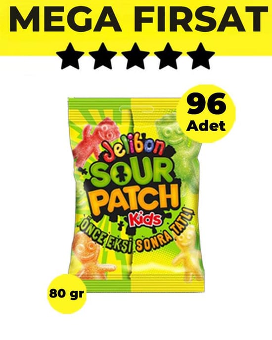 Jelibon Sour Patch Yumuşak Şekerleme 80 gr - 96 Adet-4 Koli