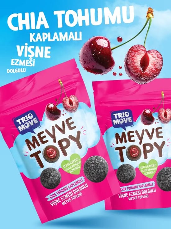 Trio Move Meyve Topy Chıa Tohumu Kaplamalı Vişne Ezmesi Dolgulu Meyve Topları 96 gr